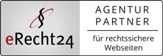 eRecht24 Logo mit dem Text "Agentur Partner für rechtssichere Webseiten", relevant für SEO und Online-Sichtbarkeit.